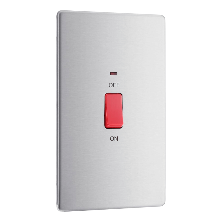 BG Nexus Screwless Cooker Switch Neon 45A Double Pole Brushed Steel - FBS72