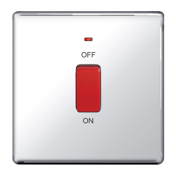 BG Nexus Screwless Cooker Switch Neon Double Pole 45A Polished Chrome - FPC74