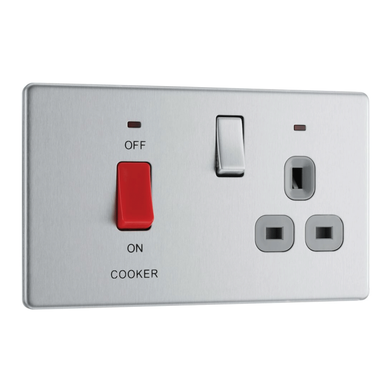 BG Nexus Screwless Cooker Switch & Switched Socket 45A 2G Brushed Steel - FBS70G
