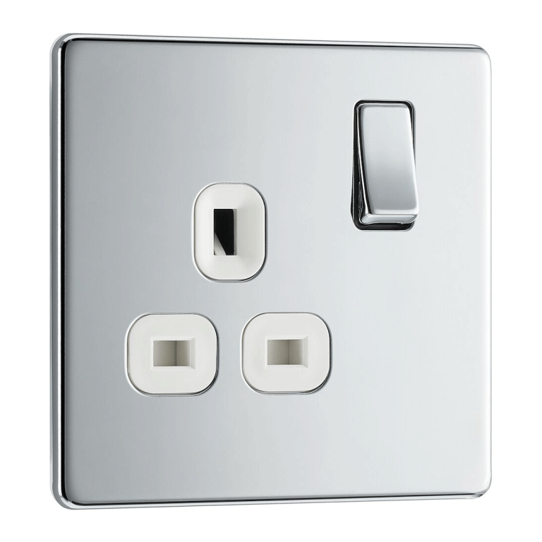 BG Nexus Screwless Single Switched Socket 13A 1G 2-Pole Polished Chrome - FPC21W