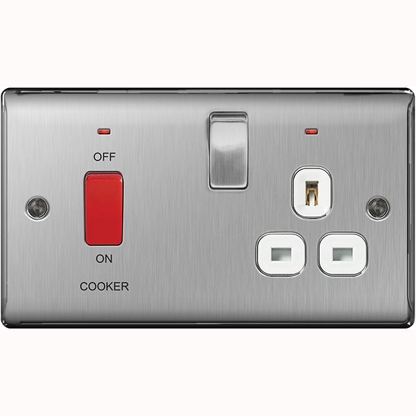 BG Nexus Cooker Switch Switched Socket 45A Neon Brushed Steel - NBS70W
