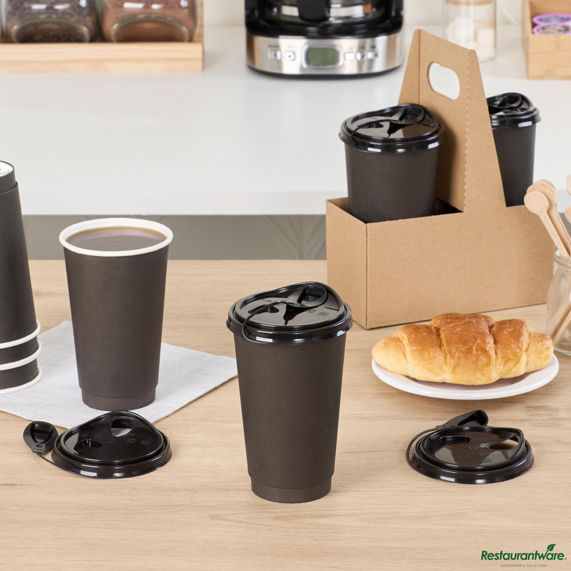 Black Plastic Pop Lock Coffee Cup Lid - Fits 8, 12, 16 and 20 Oz