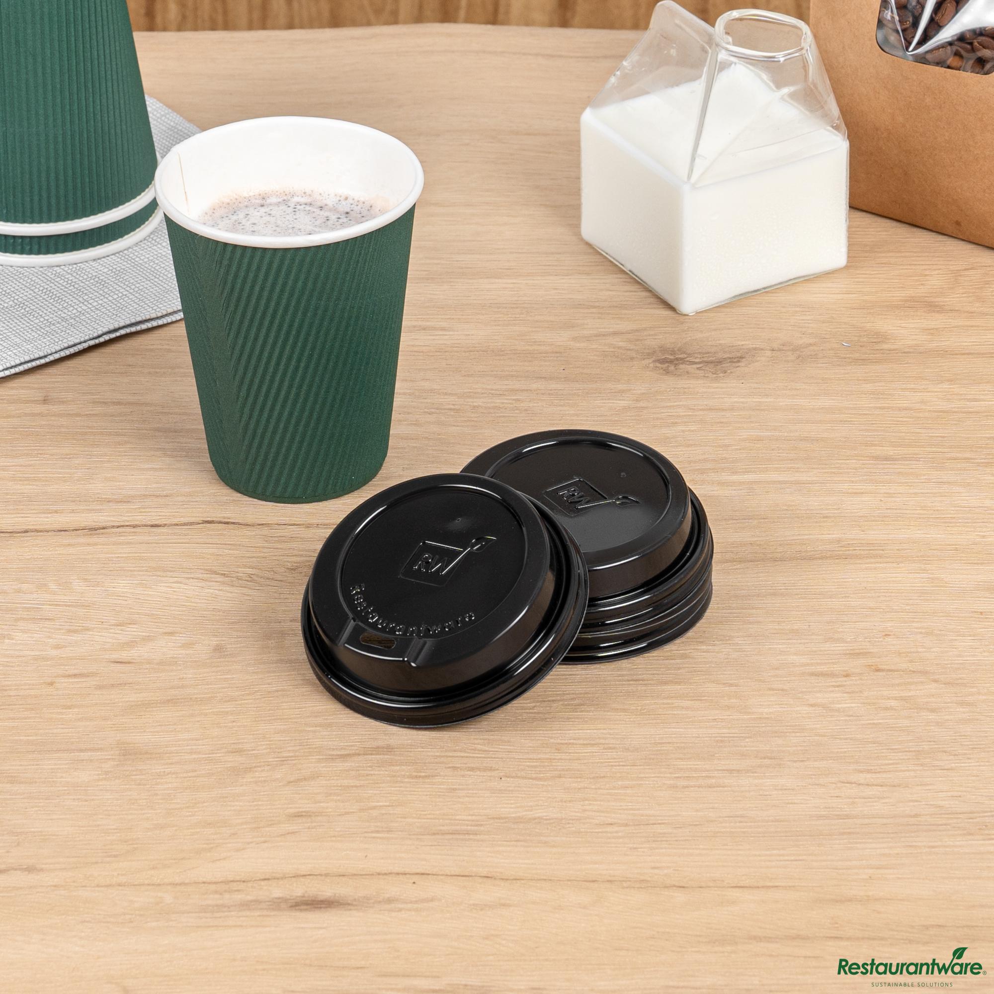 Black Plastic Coffee Cup Lid - Fits 8, 12, 16 and 20 Oz
