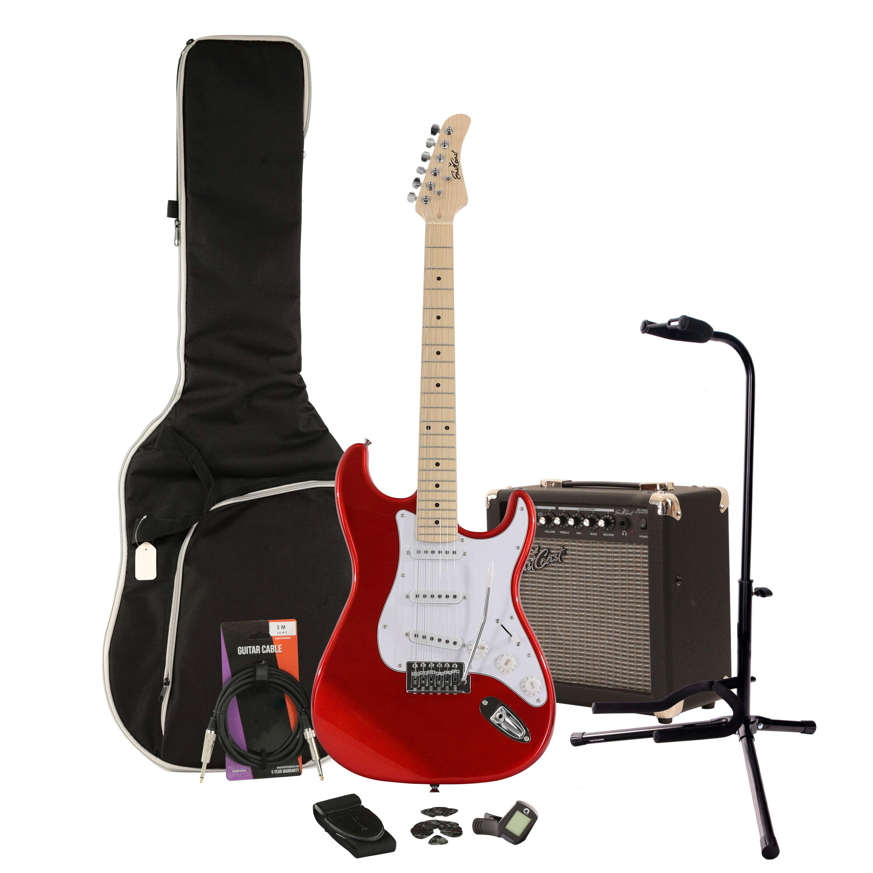 EastCoast ST1 Red Electric Guitar Starter Pack with 15W Amp & Accessories