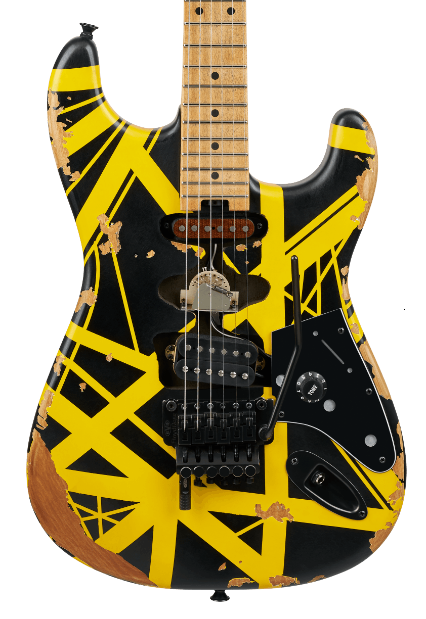EVH Striped Series Frankenstein Frankie Electric Guitar in Black with Yellow Stripes Aged
