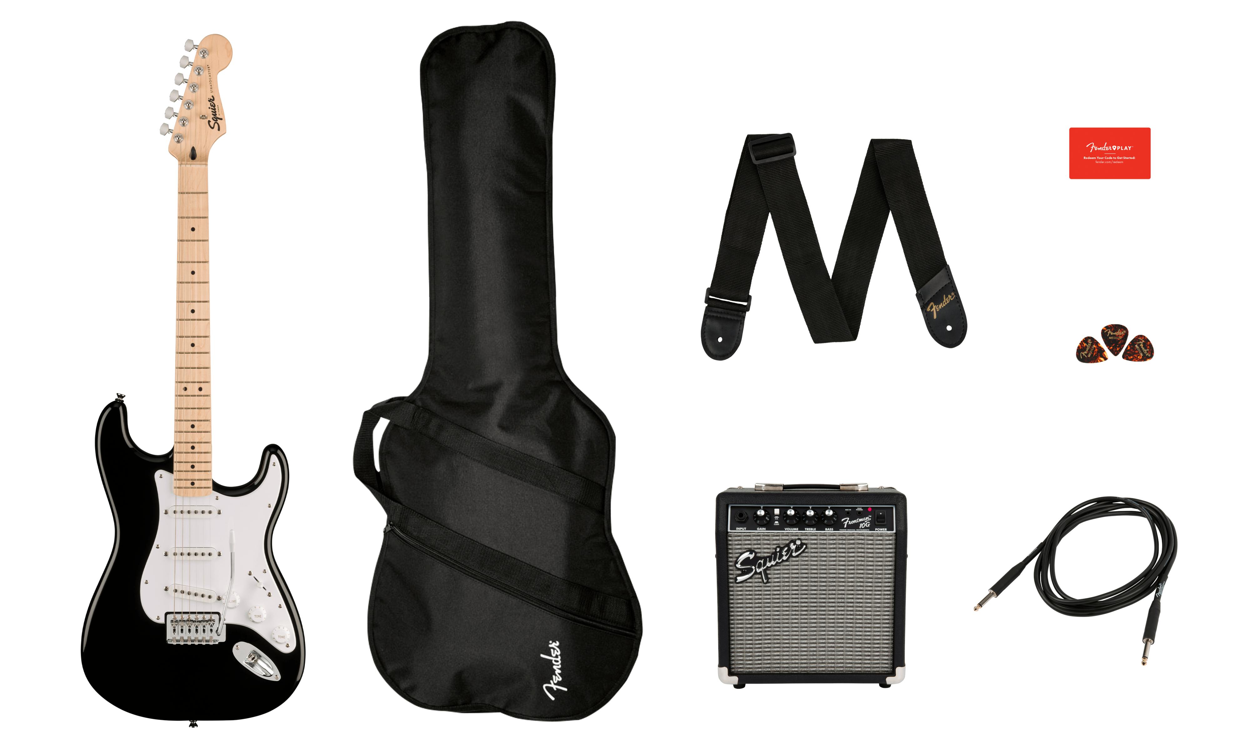 Squier Sonic Stratocaster Black Electric Guitar Starter Pack with