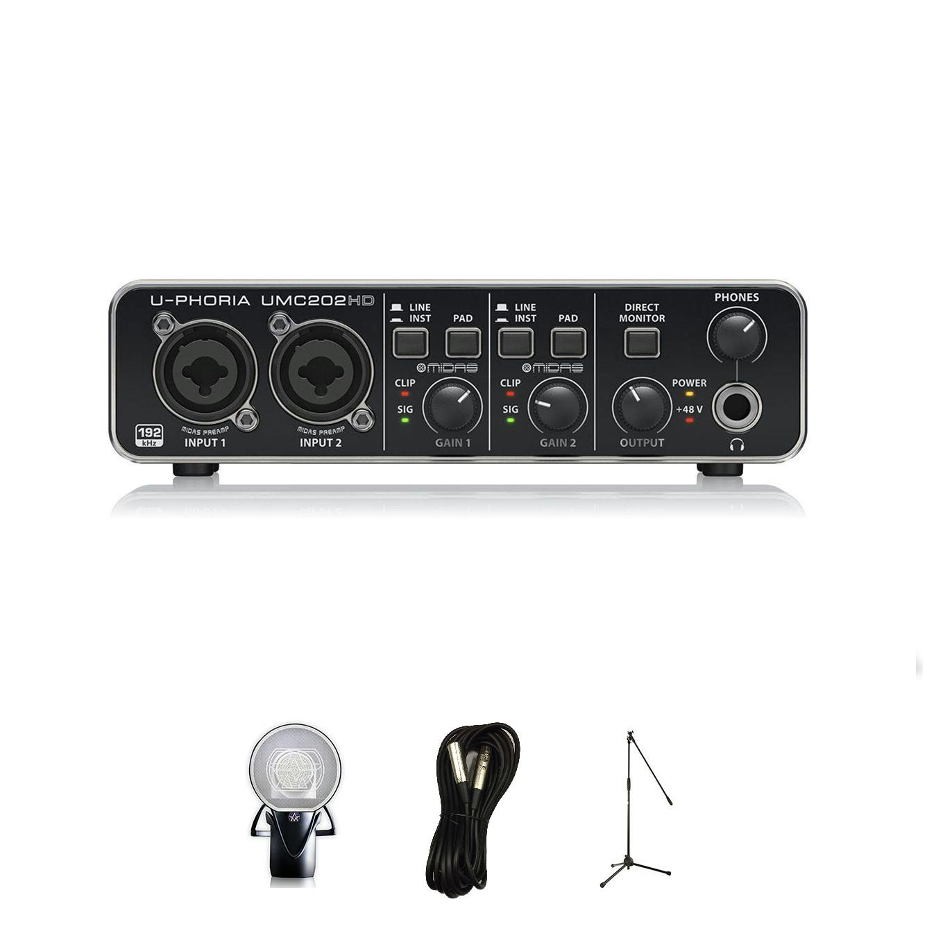Behringer UMC202HD USB Audio interface with Aston Element, Cable and Stand