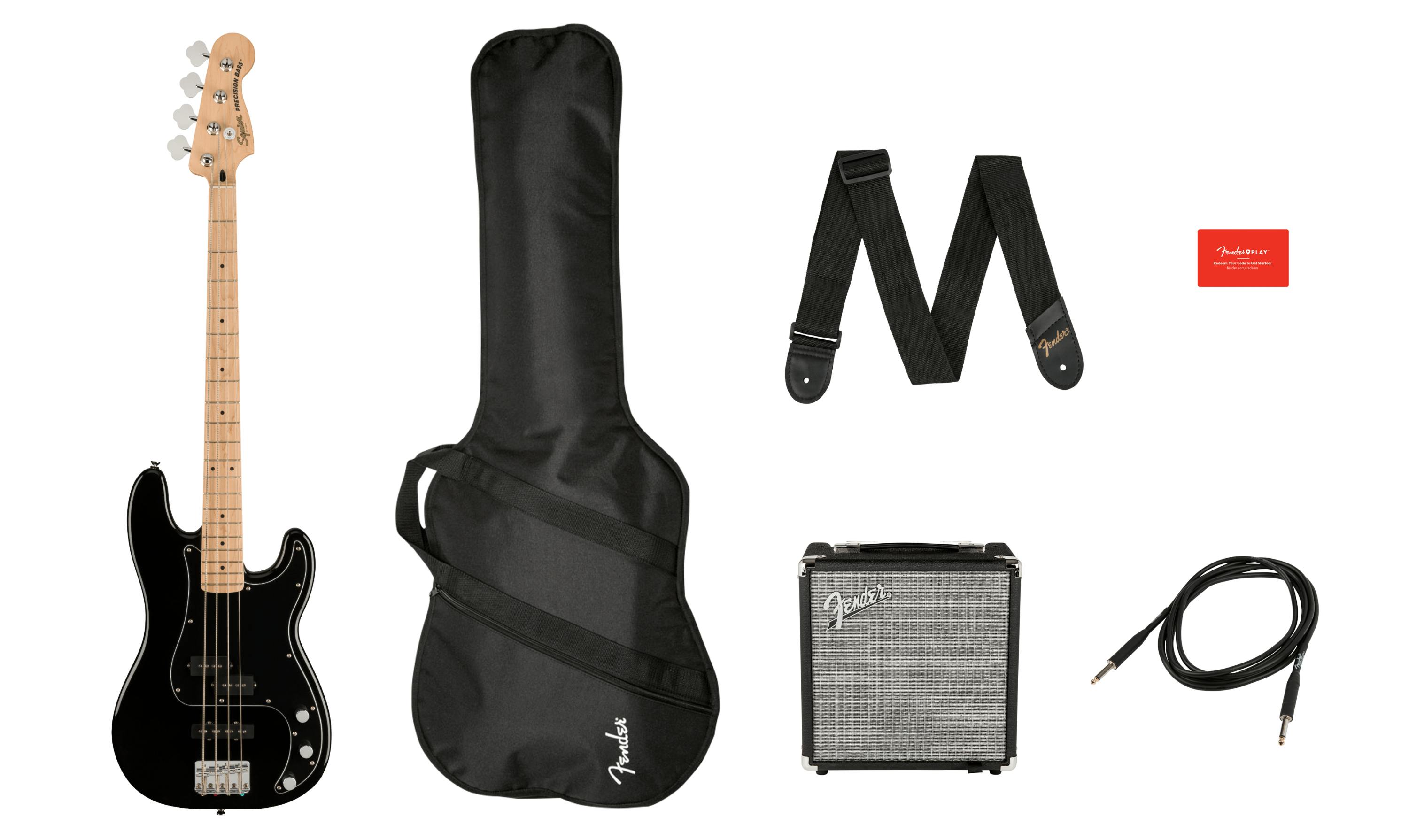 Squier Affinity Precision Bass Guitar PJ Pack in Black with Rumble