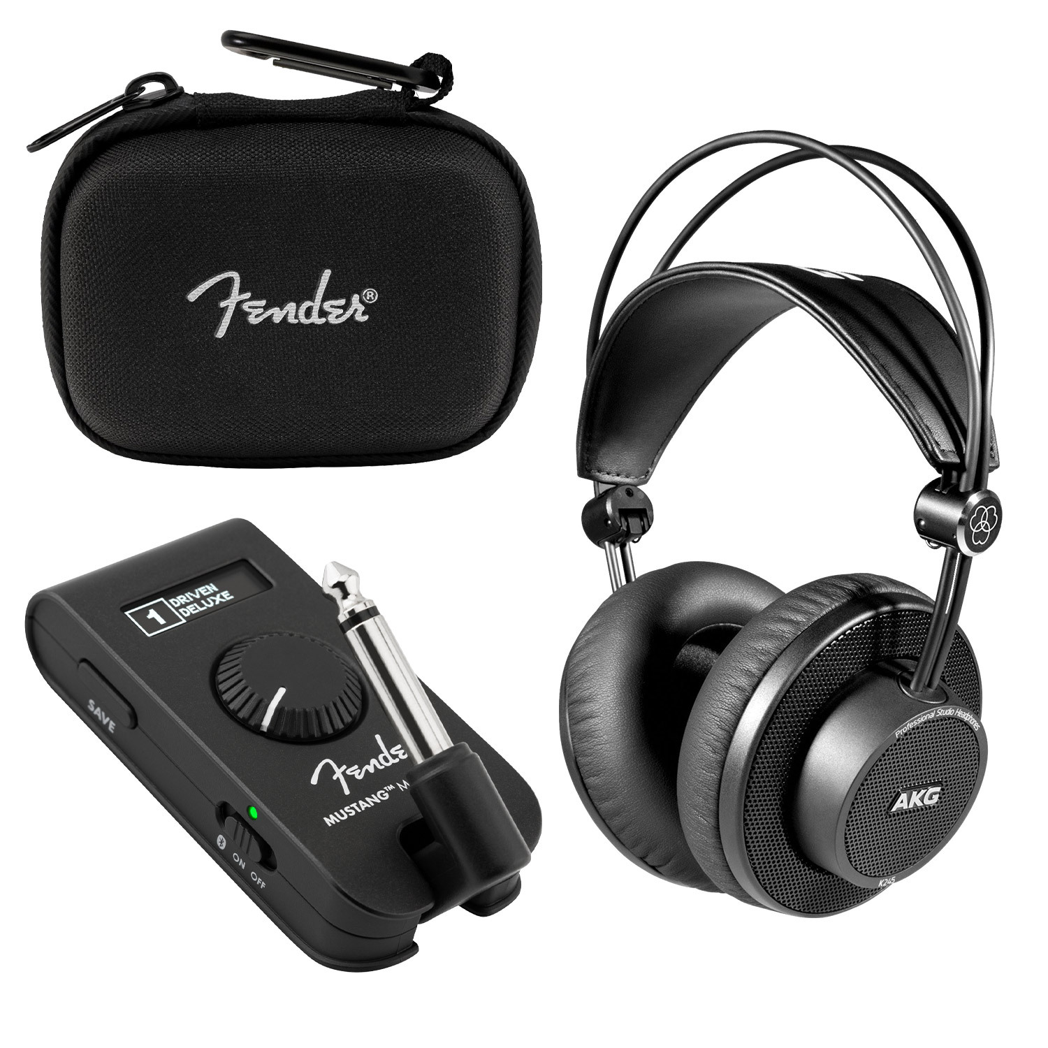 Fender Mustang Micro Plus Bundle with Case and AKG Headphones