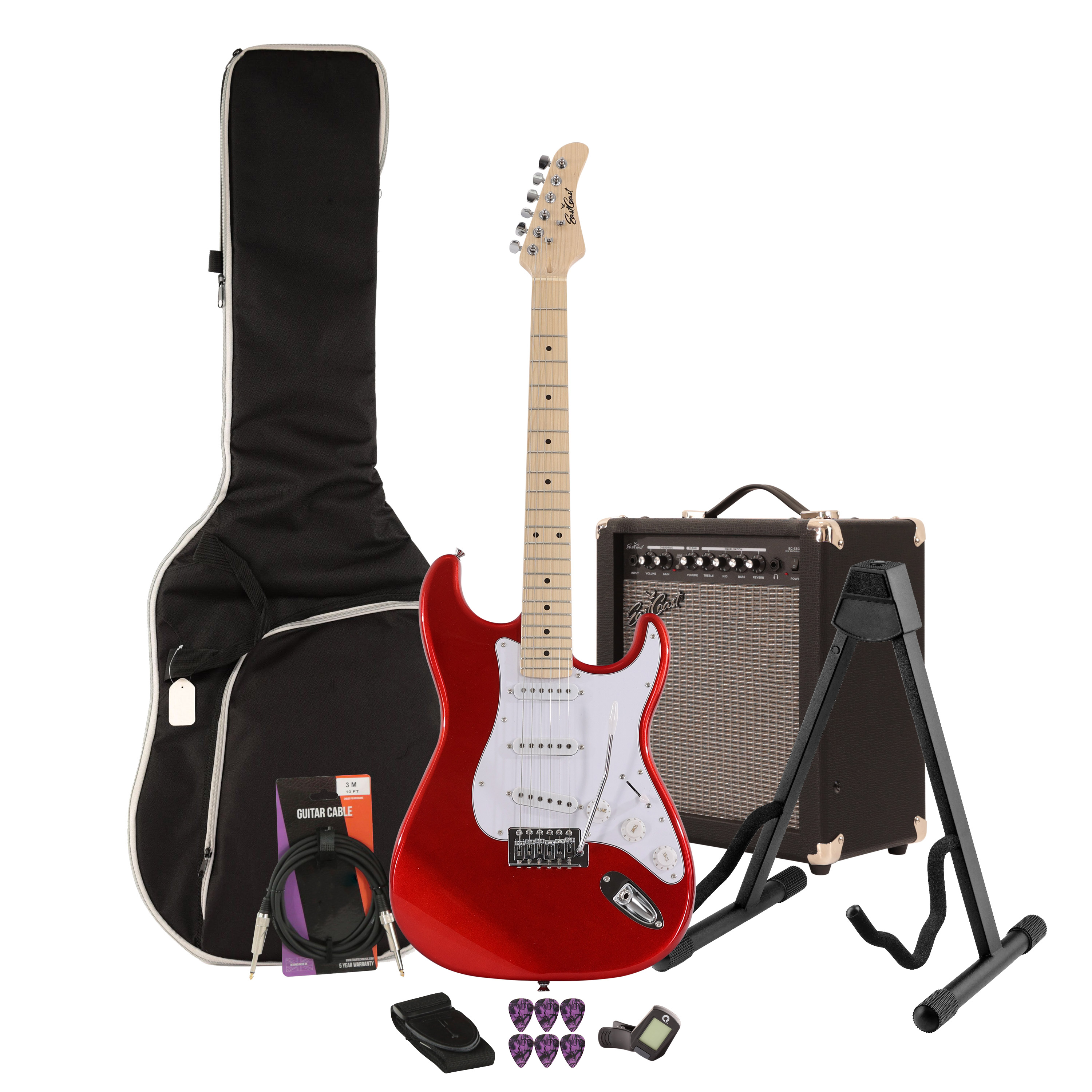 EastCoast ST1 Electric Guitar Starter Pack in Red with 35W Amp & Accessories