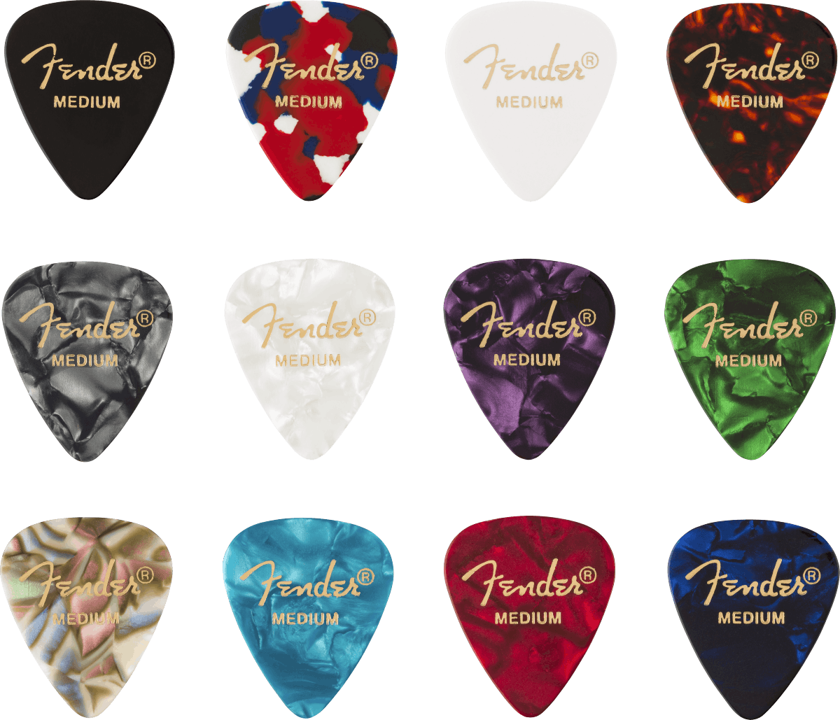 Fender 351 Shape Celluloid 12 Pick Medley Medium