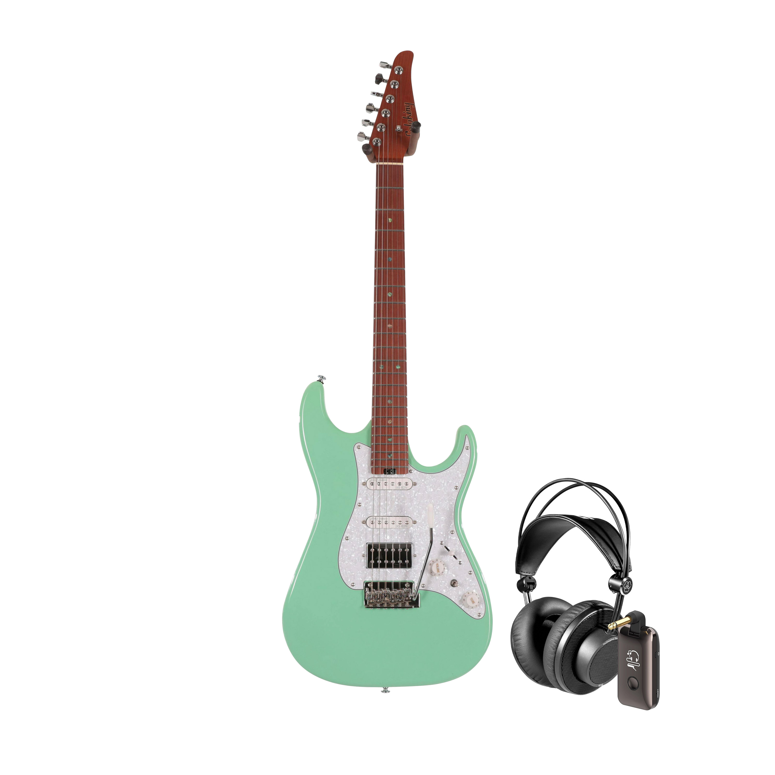 Soloking MS-1 Classic in Seafoam Green HSS with NUX MP-2 and AKG K245 Headphones