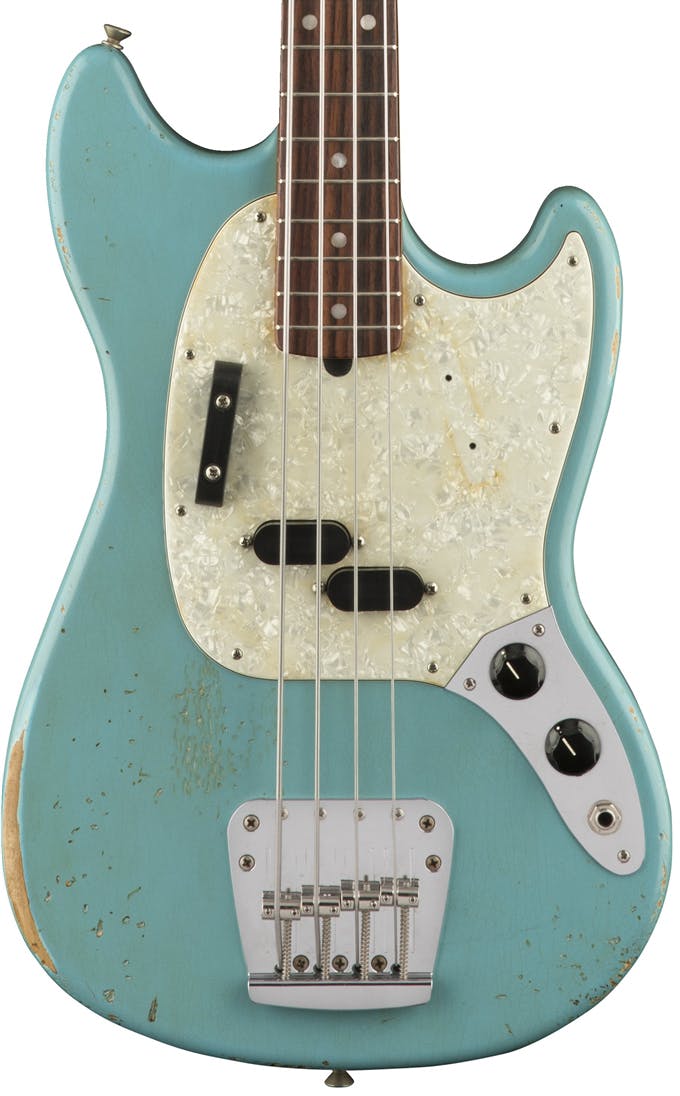 Fender Justin Meldal-Johnsen JMJ Road Worn Mustang Bass Guitar in Faded Daphne Blue