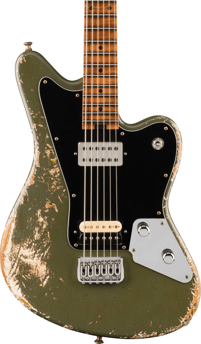 Jackson Custom Shop Misha Mansoor Baritone Surfcaster Electric Guitar in Army Drab Green Relic
