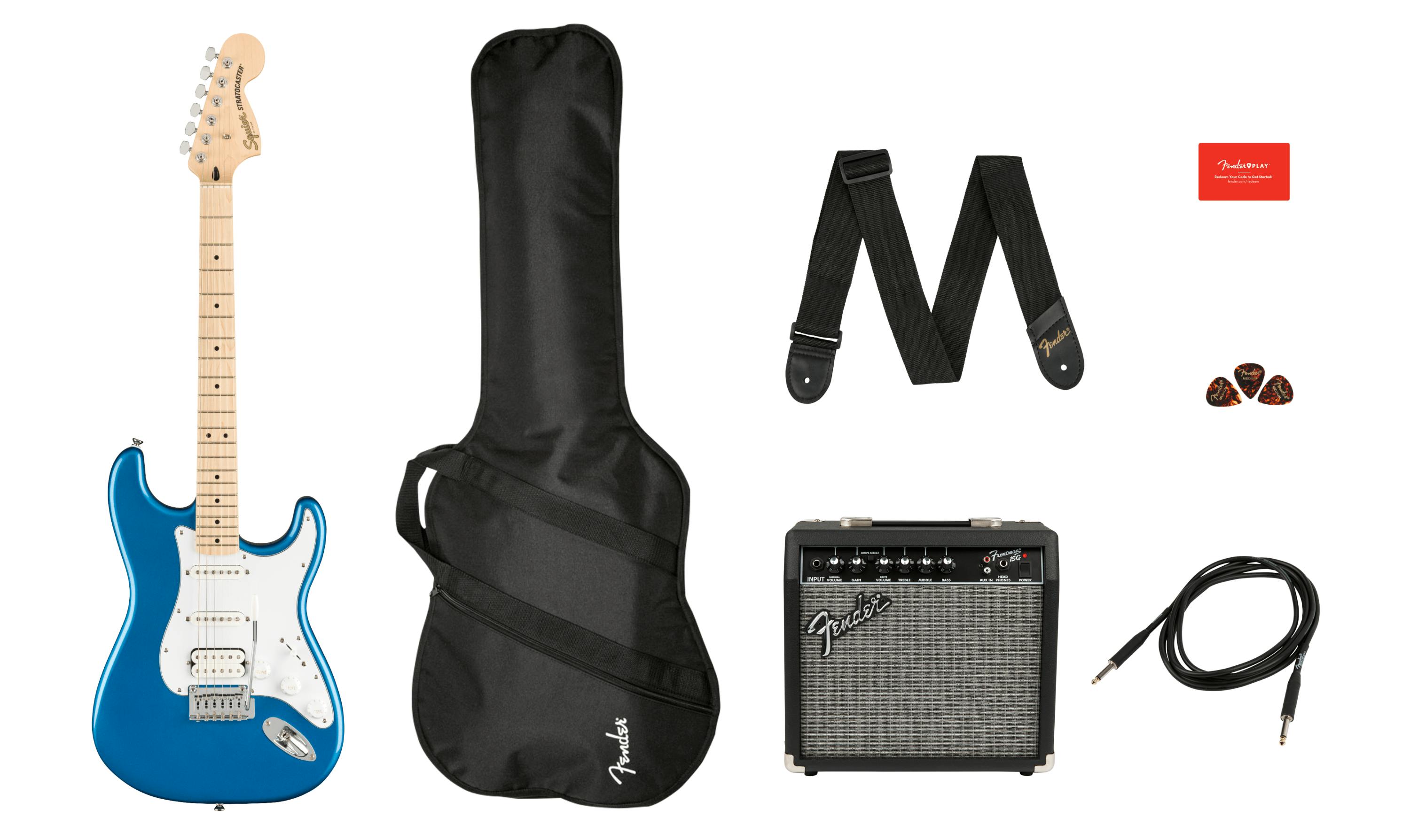 Squier Affinity Stratocaster HSS Pack in Lake Placid Blue with