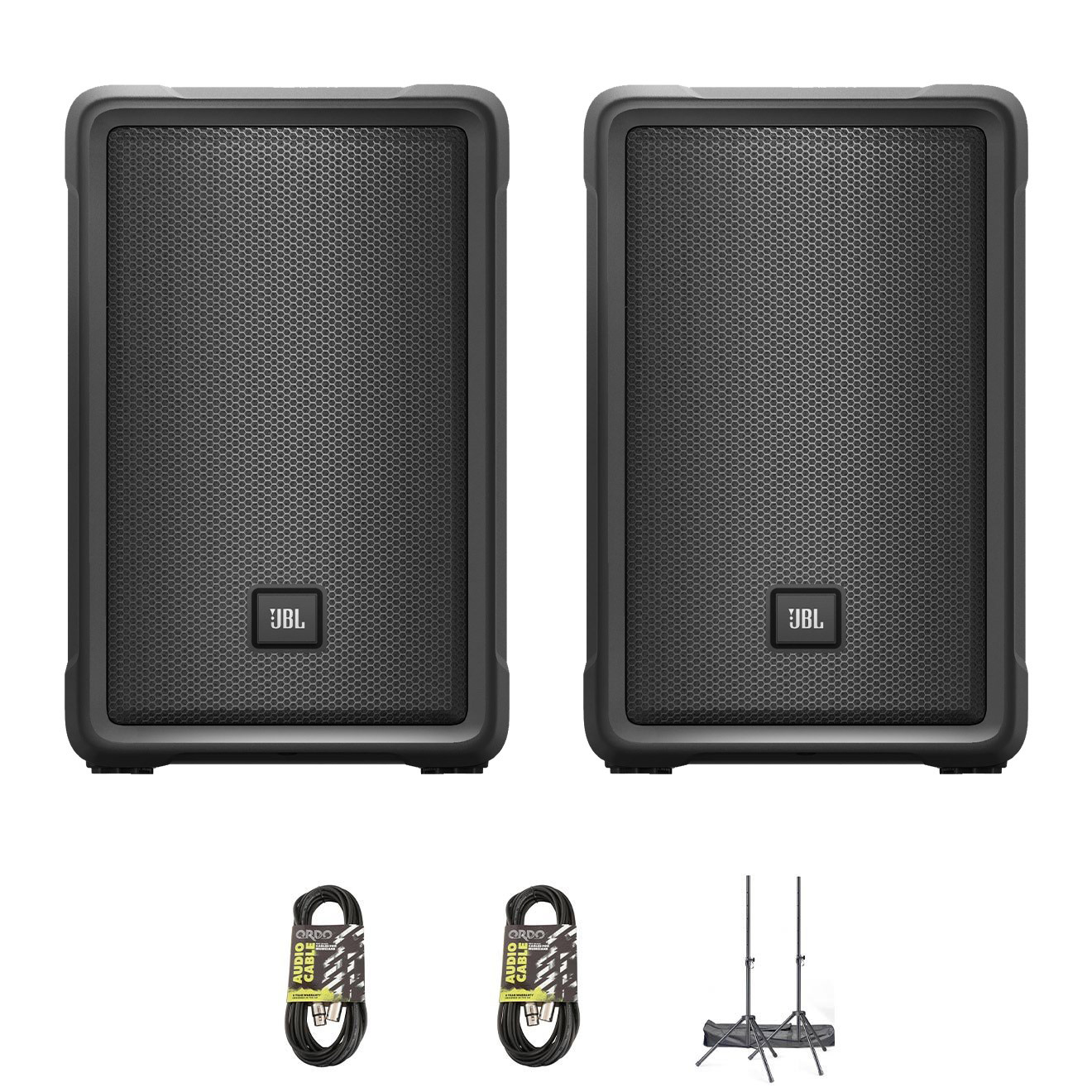 JBL IRX108BT Active 8inch PA Speaker Bundle with Cables and Stands