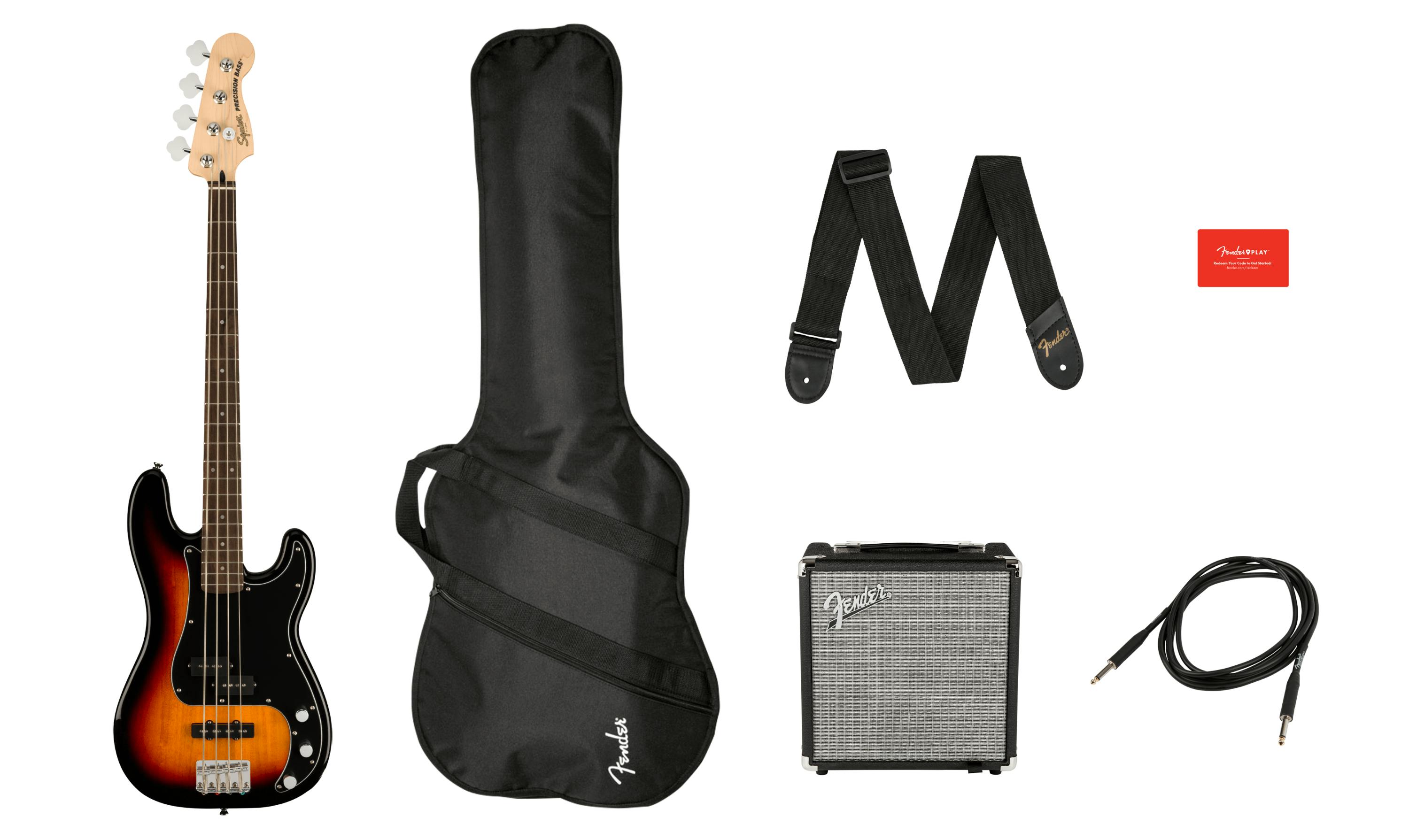 Squier Affinity Precision Bass Guitar PJ Pack in Black with Rumble