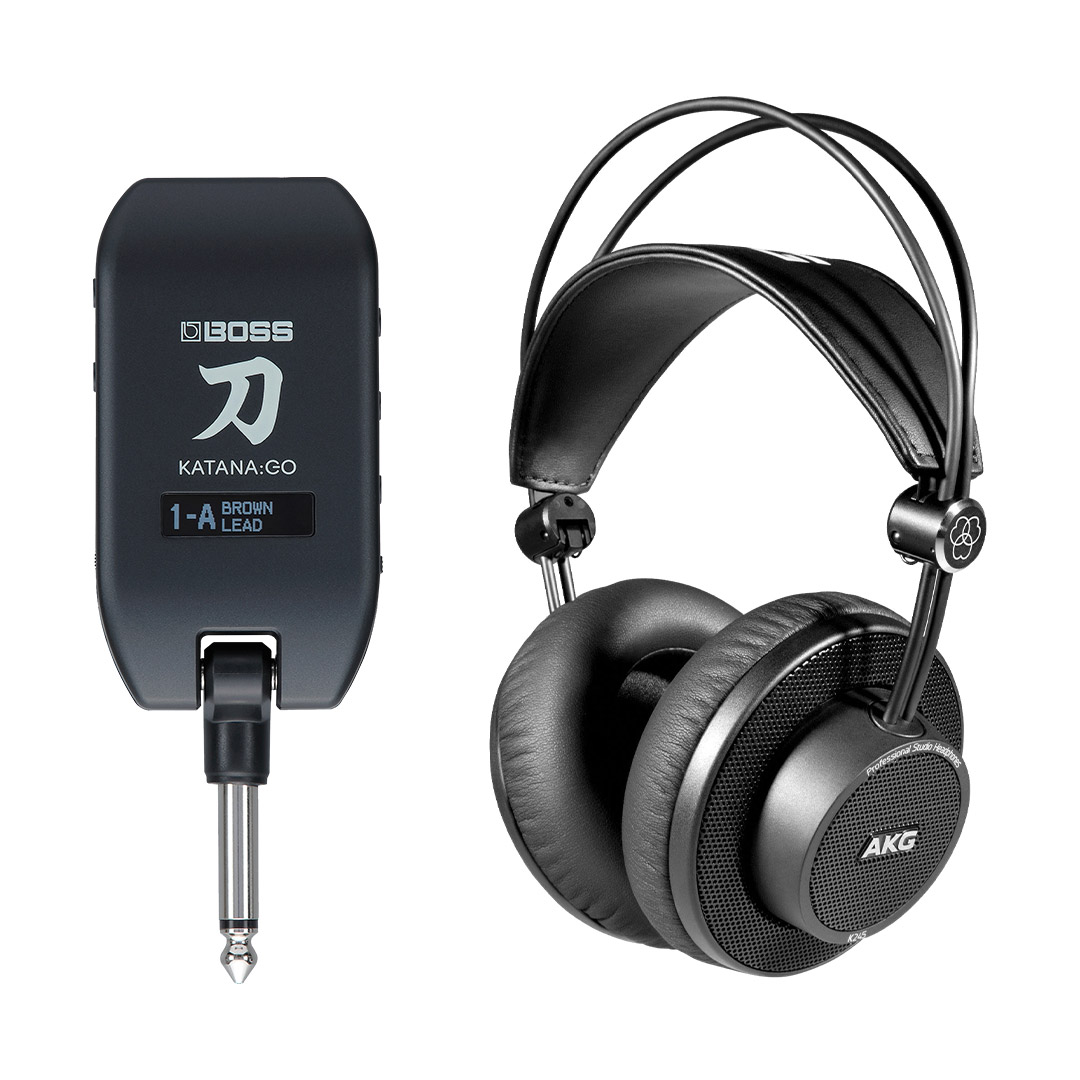 Boss KATANA GO Guitar Headphone Amplifier With AKG K245 Headphones Bundle
