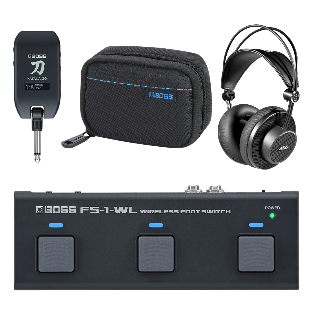 Boss KATANA GO Guitar Headphone Amplifier With Case, Footswitch & AKG Headphones Bundle