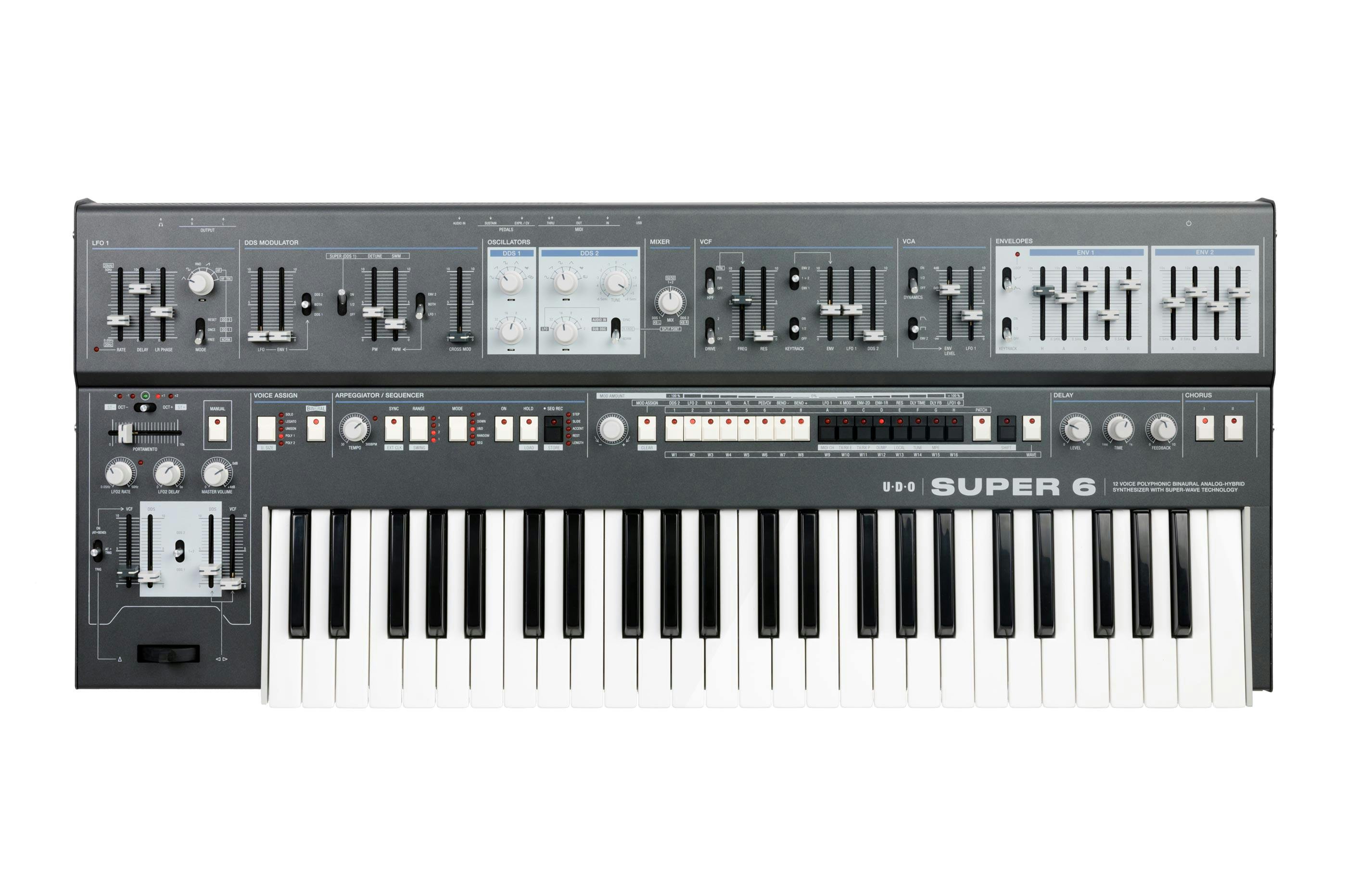 UDO Super 6 - 12 Voice Binaural Analogue Hybrid Synthesizer in Black