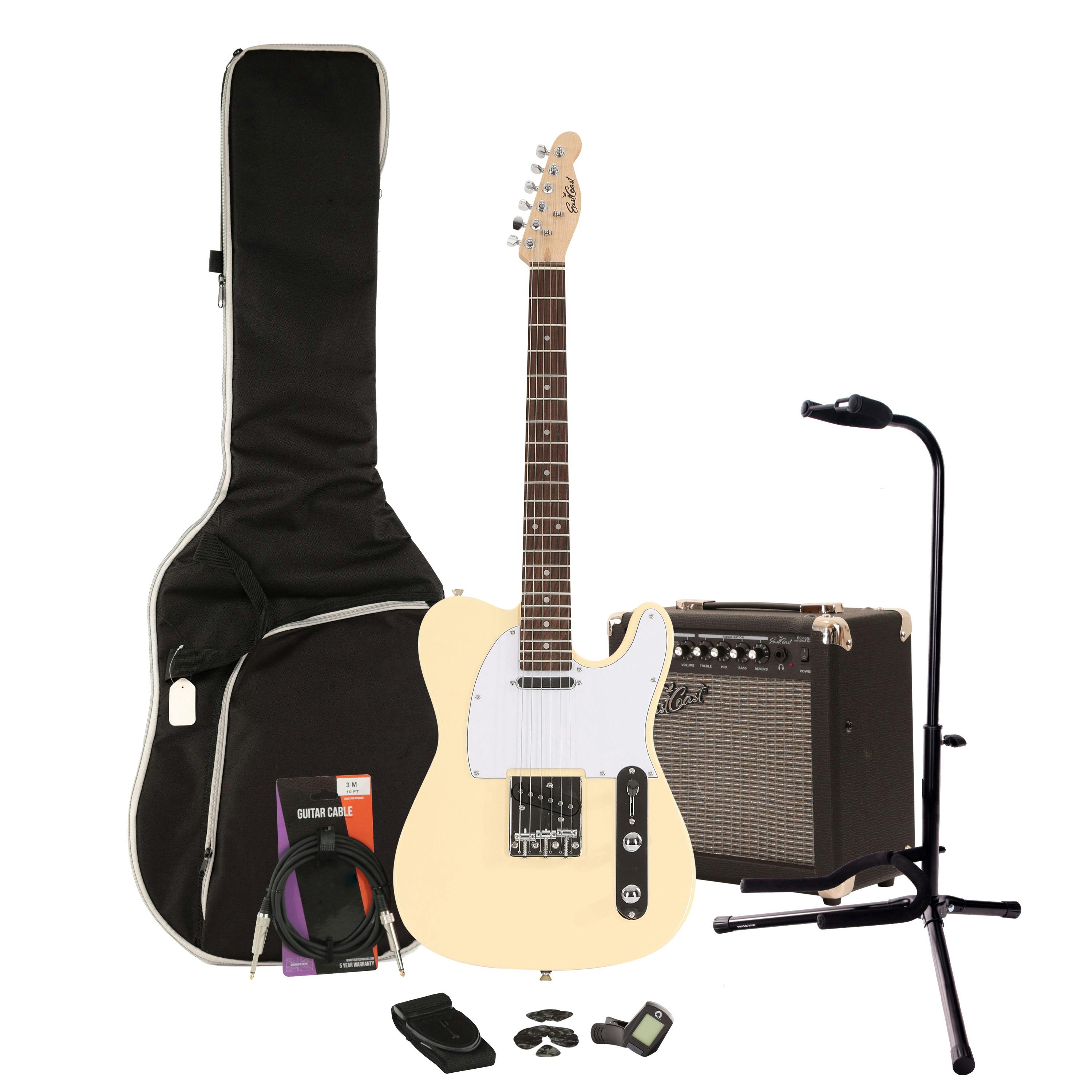 EastCoast T1 Vintage White Electric Guitar Starter Pack with 15W Amp & Accessories