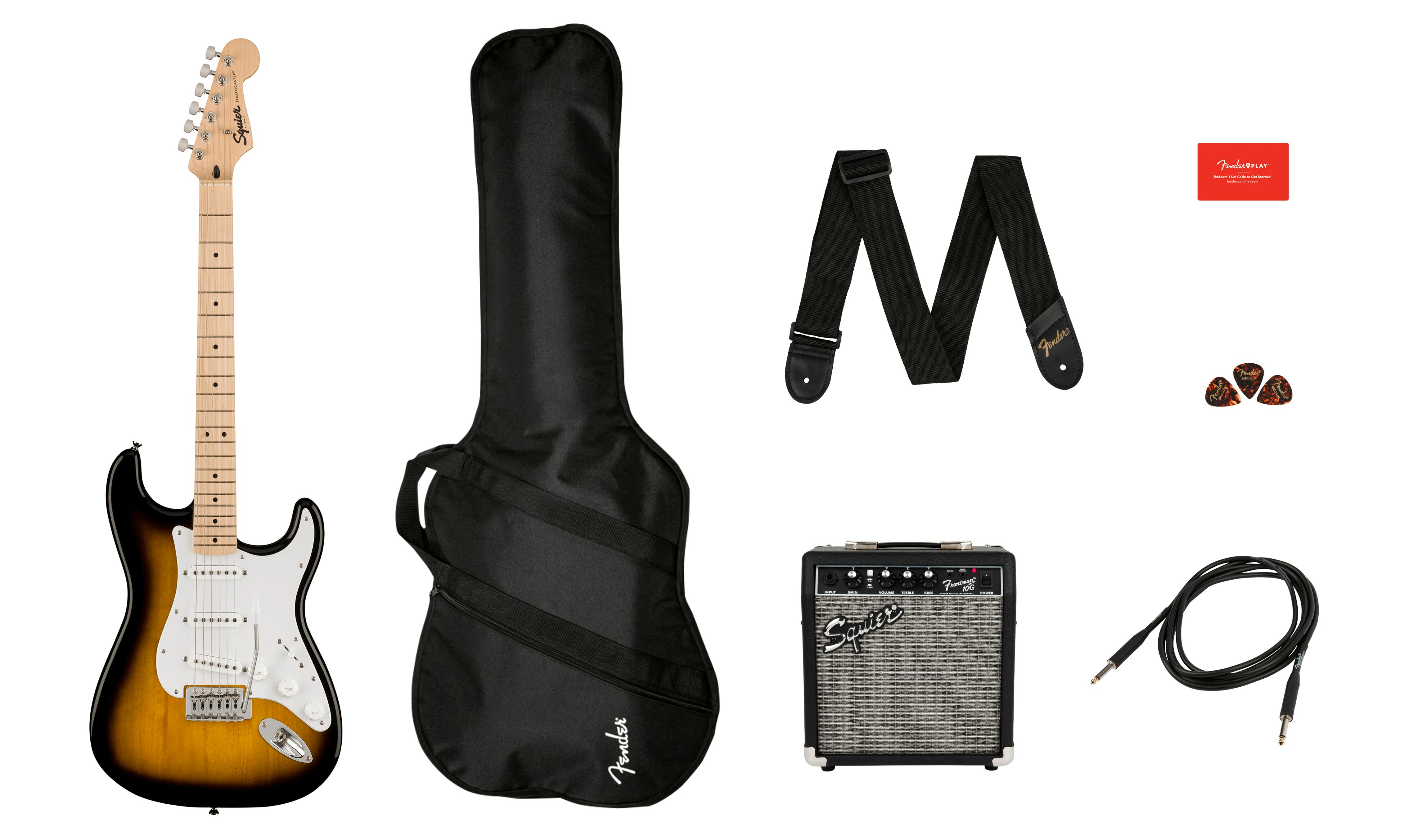 Squier Sonic Stratocaster Black Electric Guitar Starter Pack with