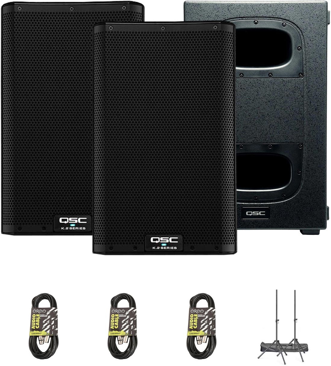 QSC K8.2 Premium Compact PA with KS212C Sub, Stands & Cables
