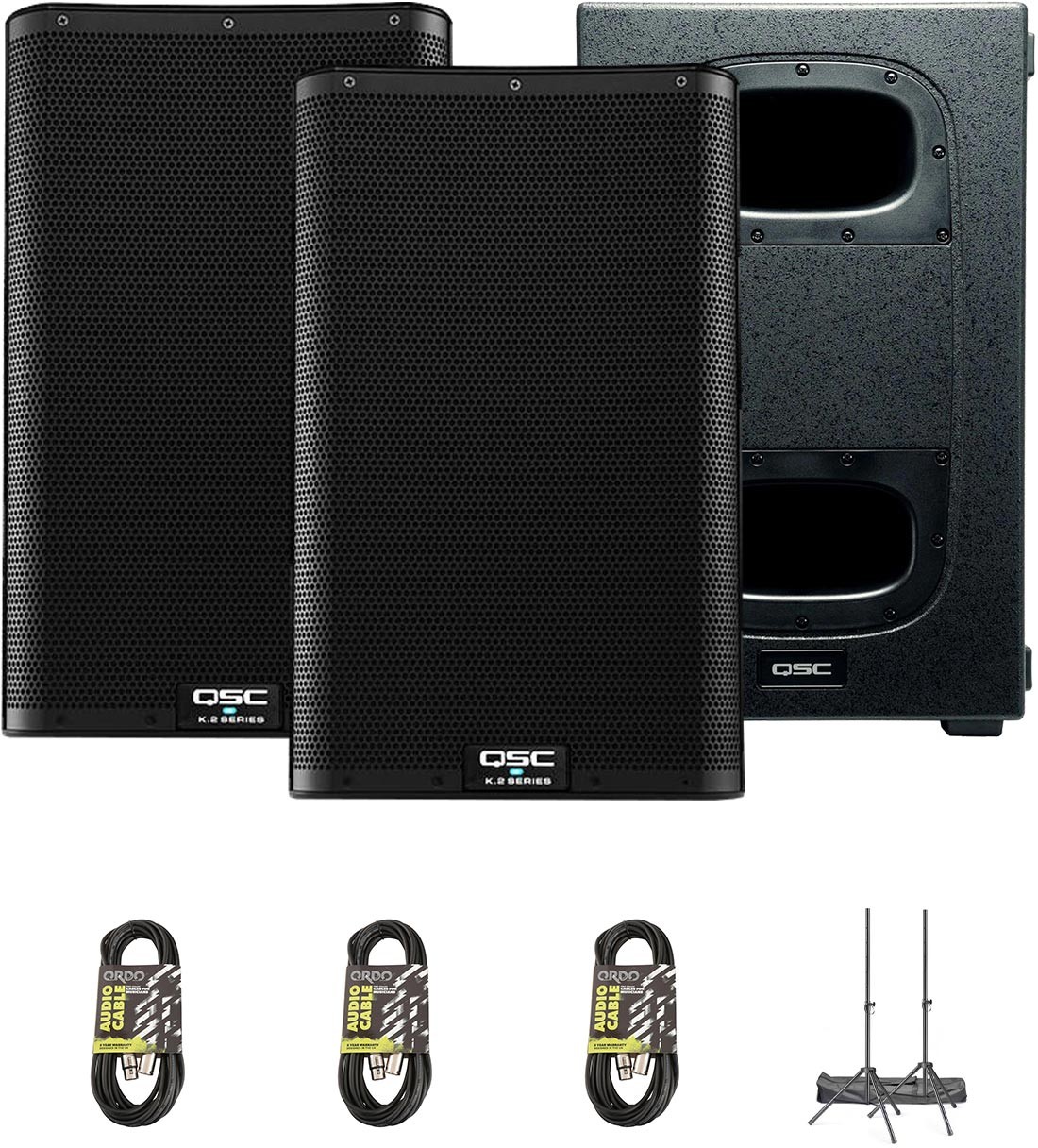 QSC K10.2 Premium PA with KS212C Sub, Stands & Cables