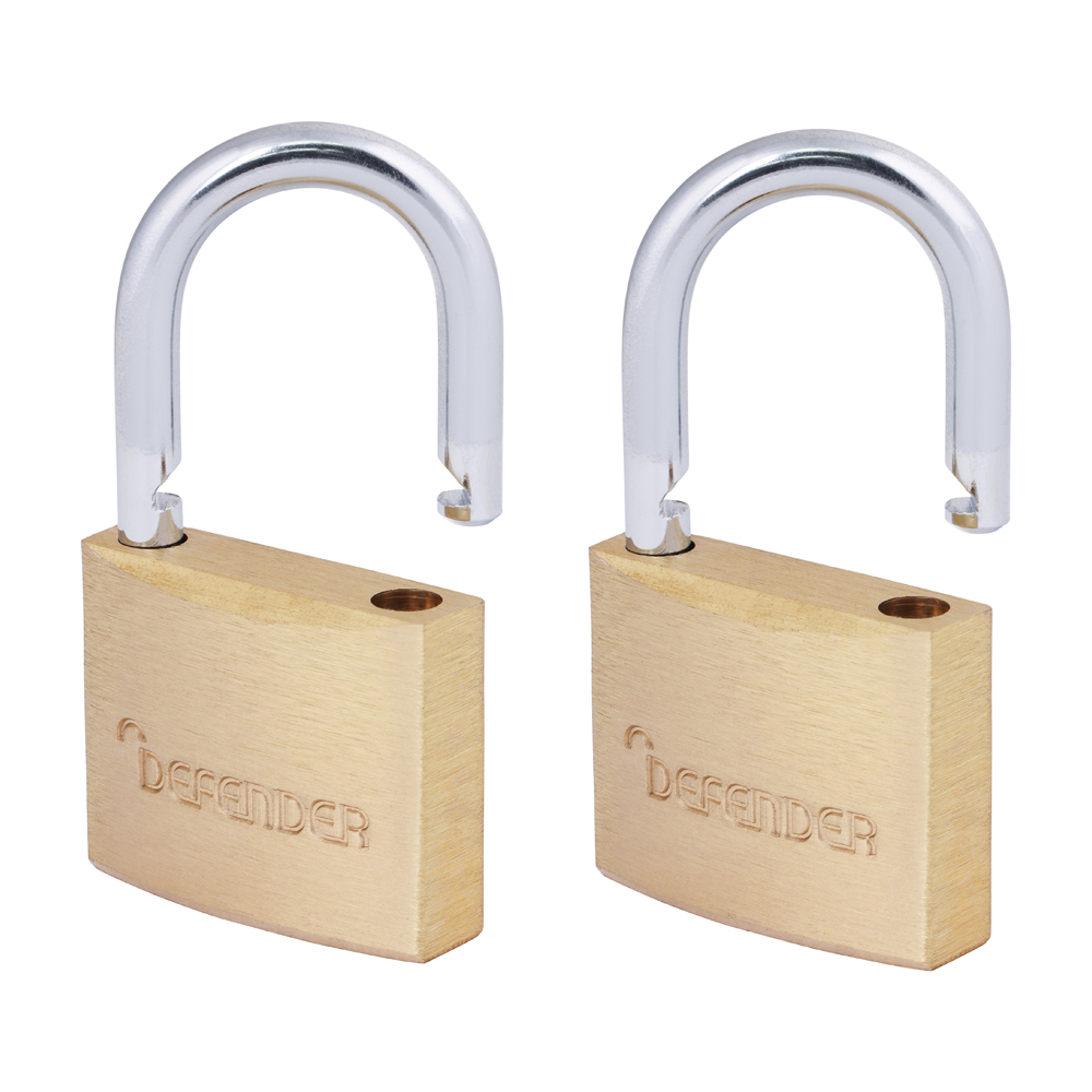 Defender Brass Padlock - Open Shackle - Twin Pack - DFBP4T