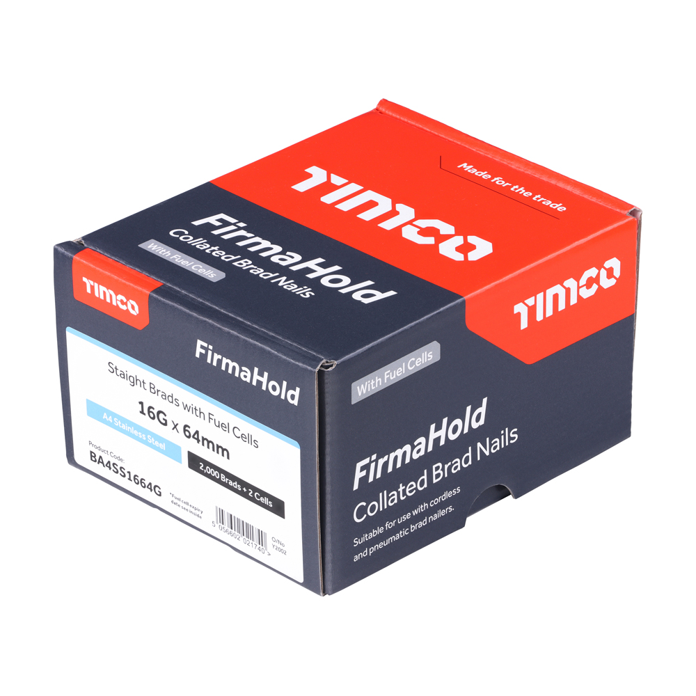 FirmaHold Collated Brad Nails & Fuel Cells - 16 Gauge - Straight - A4 Stainless Steel