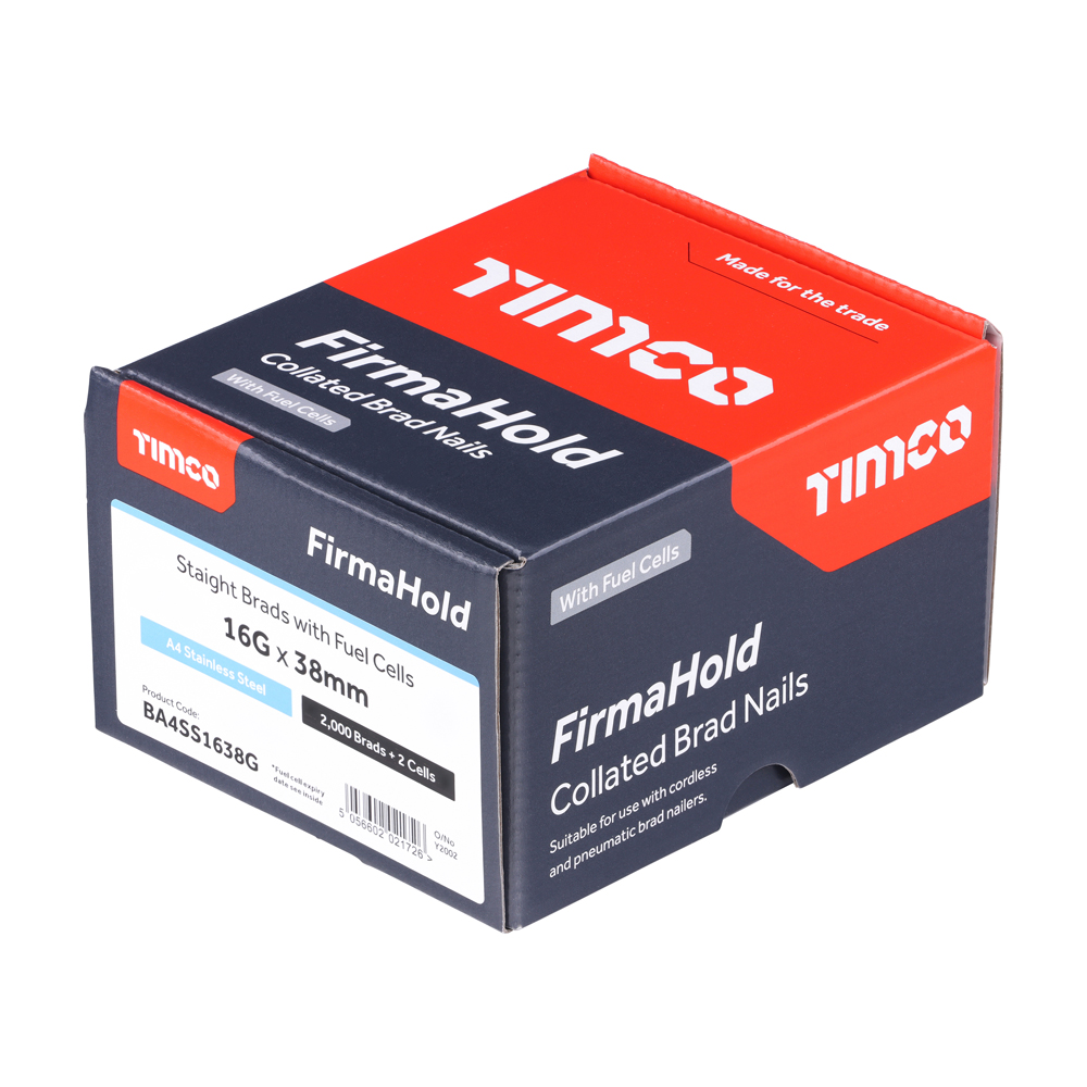 FirmaHold Collated Brad Nails & Fuel Cells - 16 Gauge - Straight - A4 Stainless Steel