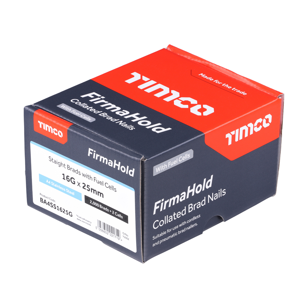 FirmaHold Collated Brad Nails & Fuel Cells - 16 Gauge - Straight - A4 Stainless Steel